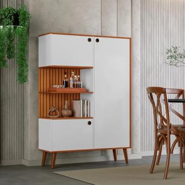 Imagem de Armário organizador 3 portas e 7 prateleiras sala,cozinha pés em poliuretano e pintura ripado 3D(branco ripado)