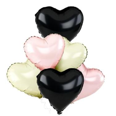 Imagem de 8 balões de coração de 45 cm, balões de hélio em forma de coração de bebê para chá de bebê, aniversário, casamento, noivado, dia dos namorados, decorações de festa (preto e rosa)