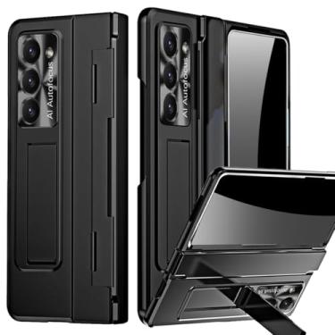 Imagem de YQODSZ Capa única para Samsung Galaxy Z Fold 7 com cobertura total, protetor de tela de vidro embutido, capa dobrável com suporte à prova de choque, capa protetora de policarbonato rígido para Z Fold