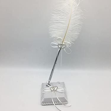 Imagem de Caneta de pena casamento com conjunto suporte assinatura Suprimentos decoração para livro convidados Dias especiais noiv