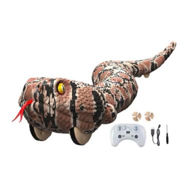 Imagem de menolana Cobra de brinquedo com controle remoto, cobra falsa realista, brinquedo de pegadinha, presente interativo eletrônico de réptil rastejante para meninos, Marrom