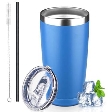 Imagem de GUDEMAO Copo de 590 ml com tampas e canudos, copo de café isolado de aço inoxidável, caneca de viagem com isolamento a vácuo de parede dupla, copo de café térmico à prova de vazamento para bebidas