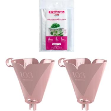 Imagem de Conjunto de 2 Suporte para Filtro de Café 103 Rosa + 1 Pct com 10 Unidade de Saco Hermetico de 1 Litro