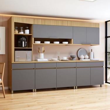 Imagem de Cozinha Completa Modulada 5 Peças 8 Portas 4 Gavetas Torre Angular 100% Mdf Realeza Premium Carvalho/Titânio