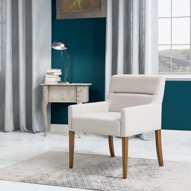 Imagem de Poltrona para Sala de Estar Linho Pés Madeira Angel Areia