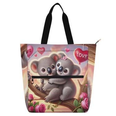 Imagem de GAIGEO Sweet Koala Tree Love Bolsa infantil com zíper linda bolsa de livros com estampa de animal para escola, trabalho, viagem, bolsa de compras reutilizável para mulheres