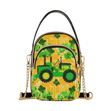 Imagem de GAIGEO Peaches Bolsa de ombro pintada à mão com zíper, bolsas transversais femininas, bolsas transversais para mulheres, Trevo e trator com folhas verdes-1, One Size