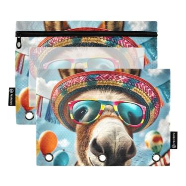 Imagem de GAIGEO Estojo moderno com 3 anéis para fichário fofo burro engraçado fichário com zíper, estojo para canetas, armazenamento escolar, 25 x 18 cm, 2 pacotes