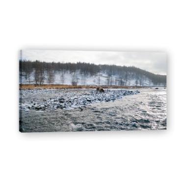 Imagem de Gravel RiverbedReal Photo City Sea Snow Valley River Sunrise Impressão em tela para decoração de casa 50 x 90 cm emoldurada