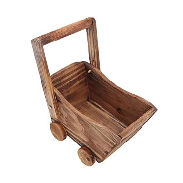 Imagem de GLOGLOW Carrinho de Madeira para Vaso de Flores, Design Resistente de Carrinho de Cedro, Bom para Suculentas e Decoração Interna