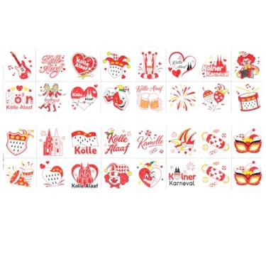 Imagem de 10 peças de adesivos de rosto de palhaço de carnaval, tatuagens temporárias de elemento de palhaço, remendo de cobertura de tatuagem, decorações de festa de carnaval, adesivos de arte corporal