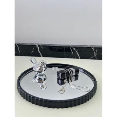 Imagem de Bandeja Espelhada Decorativa para Banheiro e Lavabo Preta e Dourada Multiuso (Preto（J90259))