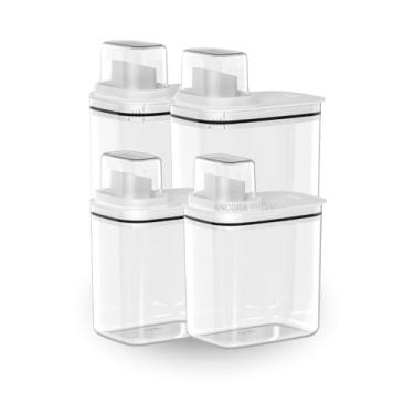 Imagem de Kit 4 Peças Dispenser Flow 1,5 E 2,3 Litros Sabão Líquido Amaciante Produtos Limpeza Lavanderia(BRANCO)