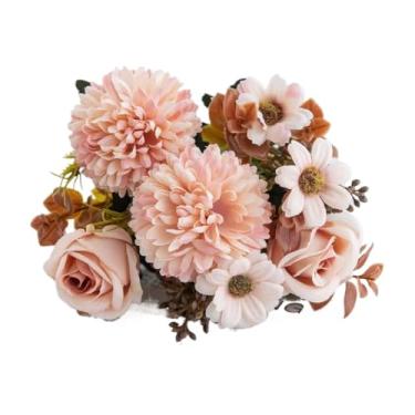 Imagem de Buque de Flores Artificiais Decorativas 6 Cabeças - Crisântemo Rosa Bola de Outono para Arranjo de Mesa, Casamento, Casa - Artificial Flowers(Champanhe-17,4 Unidades)