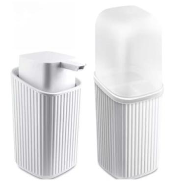 Imagem de Kit 2 Pecas Banheiro Porta Escovas Pasta e Porta Sabonete Liquido Dispenser 400Ml Pratico Resistente Anti Derrapante (Branco)