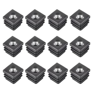 Imagem de 12 peças de inserções para tubos quadrados com rosca M8, para tubo quadrado OD de 2 x 2 cm, plugue de plástico preto quadrado com inserção de rodízio tampas de extremidade de cadeira plugue de perna