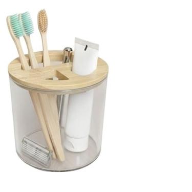Imagem de Porta Escova de Dente Acrílico e Bambu Organizador Banheiro Ecológico Anti Derrapante para Casa e Família (2 Unidades)