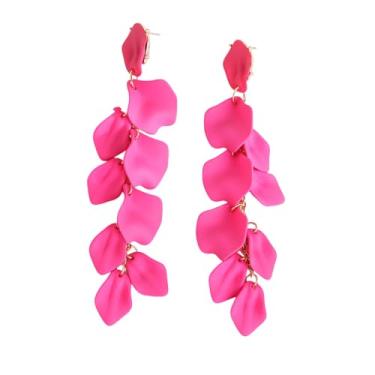 Imagem de Brincos de pétala de rosa longos de acrílico com pingente de flor floral com borla para mulheres, Medium, Metal, Sem pedra preciosa