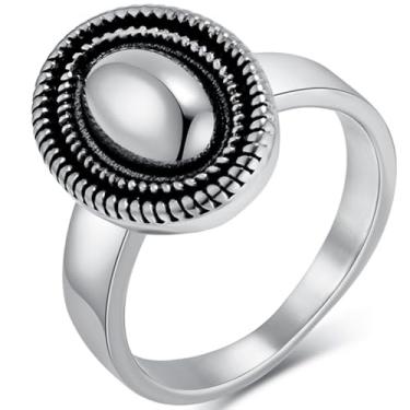 Imagem de Jude Jewelers Anel de compromisso retrô vintage de aço inoxidável oval para festa de casamento, coquetel, aniversário, Metal, Sem pedra preciosa