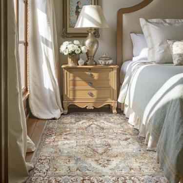 Imagem de jinchan Tapete vintage 10 x 15 cm, tapetes finos modernos laváveis, antiderrapante, elegante, retrô, leve, tapete de chenille para quarto, sala de estar, sala de jogos