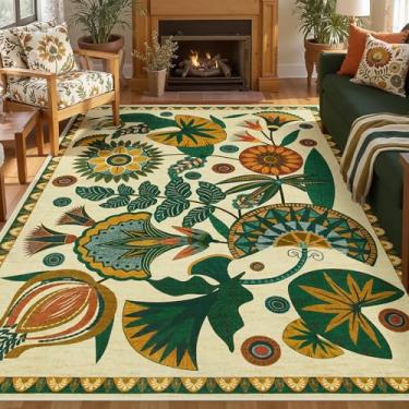 Imagem de Joydeco Tapetes boêmios florais egípcios 22 x 30 cm para sala de estar, tapete grande bege lavável para quarto e sala de jantar, tapete vintage antiderrapante para sala de jogos, berçário, sala de