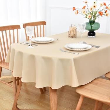 Imagem de NEWISHER Toalha de mesa oval bege 132 x 178 cm, tecido de poliéster resistente, capa de mesa sólida lavável reutilizável para jantar, cozinha, festa, casamento, decoração de mesa interna e externa