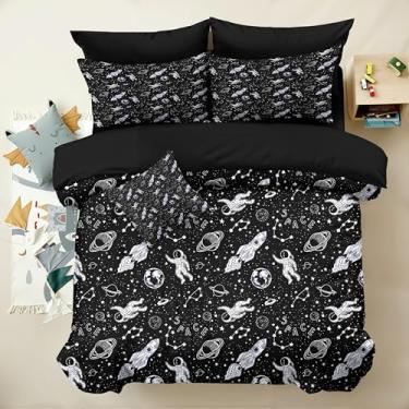 Imagem de Yadangxiawa Jogo de cama infantil com 6 peças, tamanho solteiro, para adolescentes, 1 colcha + 1 lençol de cima + 1 lençol com elástico + 2 fronhas + 1 capa de almofada (solteiro)