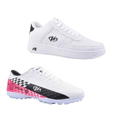 Imagem de Kit Chuteira Society E Tênis Estilo Retrô Runway Masculino, 40, Branco