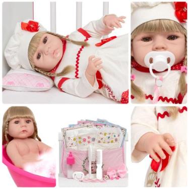 Imagem de Bebê Reborn Loira Realista Vestido Vermelho Enxoval Completo - Cegonha