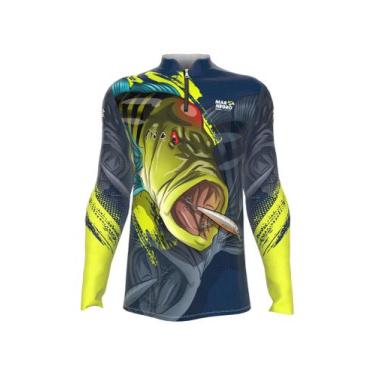 Imagem de Camiseta Mar Negro Peixe Pesca Proteção Solar 50+ Com Luvinha Tucunaré