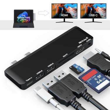 Imagem de Estação de ancoragem Surface Pro 12, hub USB e adaptador com HDMI 4K, USB-C Thunderbolt 4 (tela + dados + 100W PD), 2 USB 3.0, áudio de 3,5 mm, slot para cartão SD/TF para Surface Pro 12 polegadas