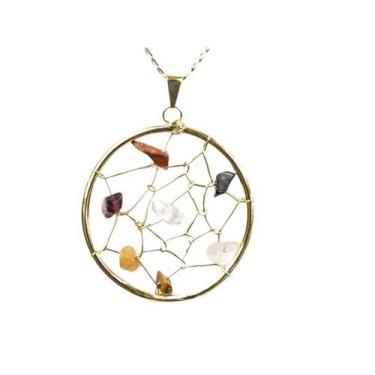 Imagem de Colar Filtro dos Sonhos Pedras Naturais Mistas Dourado - CristaisdeCur