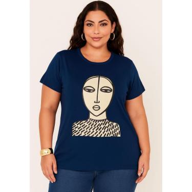 Imagem de T-shirt Plus Size Estampa Artística em Malha Cor:;Tamanho:44;Gênero:Feminino-Feminino