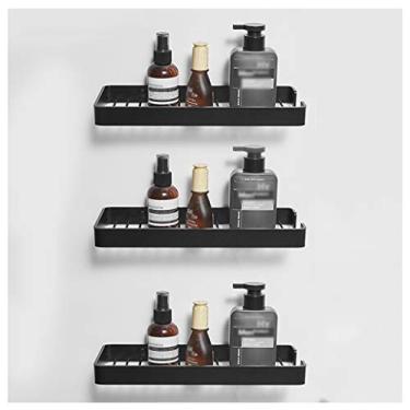 Imagem de Prateleiras flutuantes prateleira preta para banheiro, rack de drenagem de parede de vaso sanitário, rack de especiarias de cozinha de alumínio espacial (tamanho: três camadas) ()