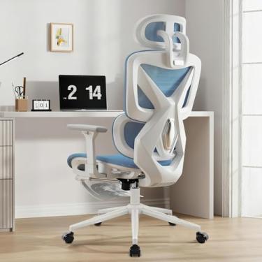 Imagem de Cadeira de Escritório Ergonômica com Braços 3D, Assento Air Cushion, Apoio para Pés Retrátil (Azul)