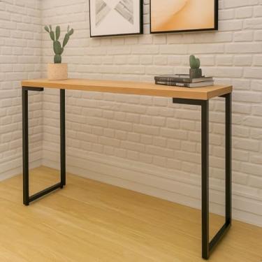 Imagem de Aparador Porto Moderno 120x30cm com Estrutura em Aço e Tampo MDP para Sala e Escritório (Amadeirado)