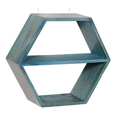 Imagem de Prateleiras flutuantes hexagonais para pendurar na parede, prateleira decorativa moderna, suporte de exibição de armazenamento de parede, capacidade de carga de 15 kg, para banheiro, quarto, sala de