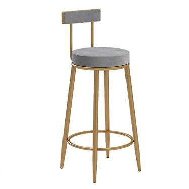 Imagem de AkosOL Banqueta de bar, cadeiras de veludo com encosto de metal dourado pernas de cozinha balcão de café da manhã banquetas altas, alta: 75 cm