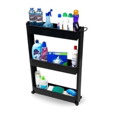 Imagem de Armário Com Rodinhas Prateleira Organizador De Cozinha E Lavanderia(Preto)