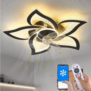 Imagem de Yfrest Ventilador de teto com luzes controle remoto, ventilador de teto preto personalizado com luz, 6 velocidades, 3 cores claras, montagem embutida ventilador de teto para cozinha, quarto