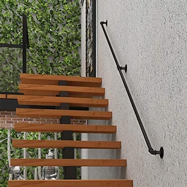 Imagem de AkosOL Corrimão de escada - kit completo, corrimão de tubo preto industrial de escada com suporte de parede, casa contra a parede, grades internas e externas para idosos