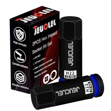 Imagem de JEUCLEL 2 peças de soquete sextavado de 22 mm, soquete Allen de acionamento de impacto H22 de 1/2 polegada, adaptador de chave de fenda hexagonal com alongamento de aço Cr-Mo para chaves catracas
