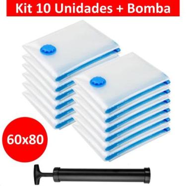 Imagem de Kit 10 Sacos a Vácuo Hermético 60x80cm Edredom Toalhas Roupas + Bomba 
