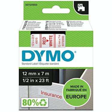 Imagem de DYMO Etiquetas D1, rolo de 12 mm x 7 m, impressão vermelha em branco, etiquetas autoadesivas para impressoras de etiquetas LabelManager, autênticas