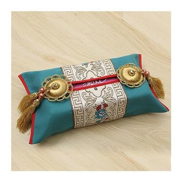 Imagem de Porta-lenços em estilo chinês com arte em tecido, gaveta de papel, caixa de armazenamento de guardanapos elegante e criativa, sala de jantar e sala de estar, decoração de mesa, caixa de lenços (verde)