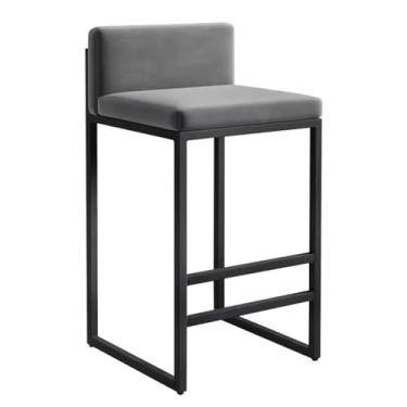 Imagem de Cadeiras de ilha estofadas modernas com pernas de metal e apoio para os pés, encosto de assento quadrado, banco de bar de cozinha alto para cozinha doméstica e sala de jantar (cor: A, tamanho: H)