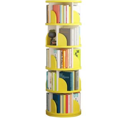 Imagem de Torre de estante rotativa de nível, estante giratória Lazy Susan, prateleira giratória 360 de armazenamento de livros carrossel redondo, organizador de canto espiral giratório vertical, amarelo