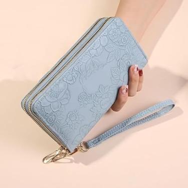 Imagem de Carteira feminina feminina com porta-cartão de crédito fofa carteira feminina clutch bolsas longas, Azul, Bonito