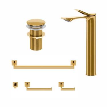 Imagem de Kit: Torneira Berlim Alta, Valvula Click, Acessórios 4 Peças - GoldenX