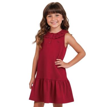 Imagem de Vestido Infantil Vermelho com Gola Bordada Elegante Festa